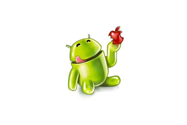 Веселий android їсть яблуко
