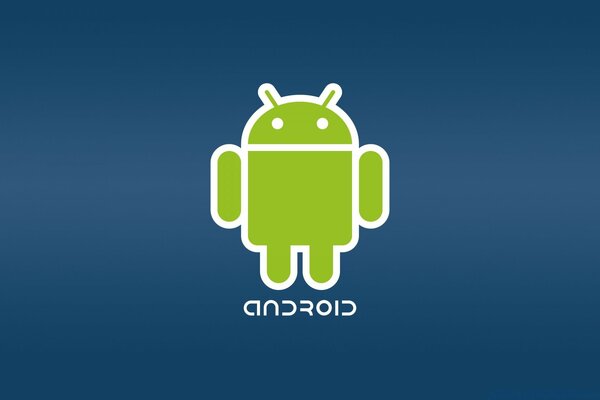 Робот Android зеленого кольору на синьому тлі